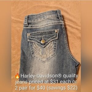 Authentic Harley-Davidson® Stylish Blue Jeans with Embellished Rhinestone Size 4